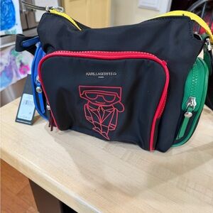 Karl Lagerfeld Black Bag with Red, Blue, Green, Yellow Accents